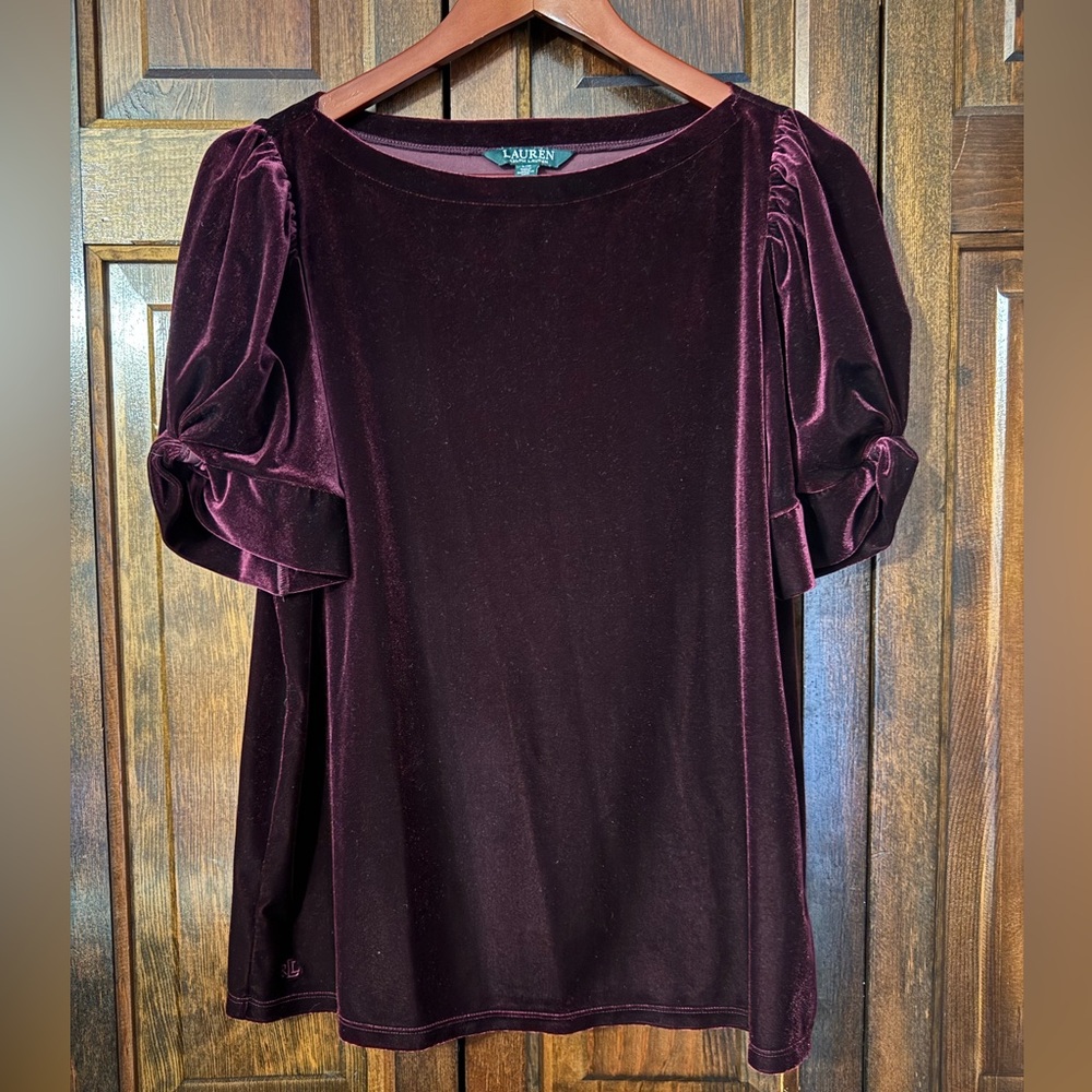 Ralph Lauren Crushed Velvet Burgundy Pullover Top